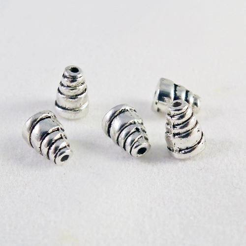 Int51 - lot de 5 perles intercalaires spacer forme de cônes coupelles à motifs argent vieilli 