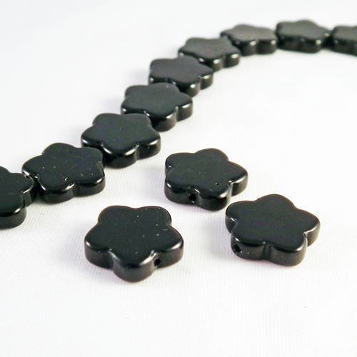 Pac95 - 2 perles noires intercalaires en forme de fleurs de 12mm x 12mm de style marque griffe tous