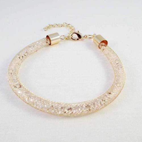Support bracelet à strass effet brillant de couleur doré reflets rose avec fermoir à mousqueton 