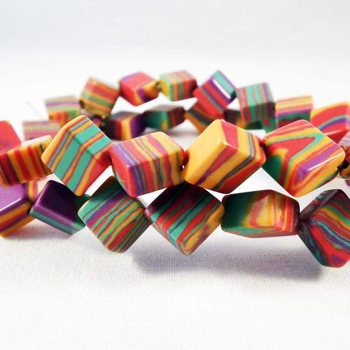 Pdl150 - lot de 5 perles pierre abacus de turquie cubiques cubes à rayures bleu jaune rouge zébré motif géométrie 