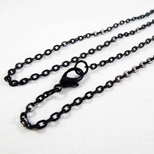 Collier à chaîne 45cm noir mailles forçat avec fermoir à mousqueton 