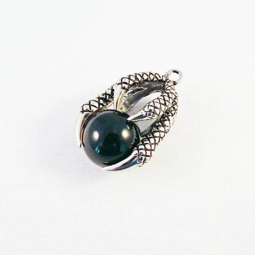 Magnifique breloque pendentif griffes argentés avec boule de cristal noir en agathe rotative 