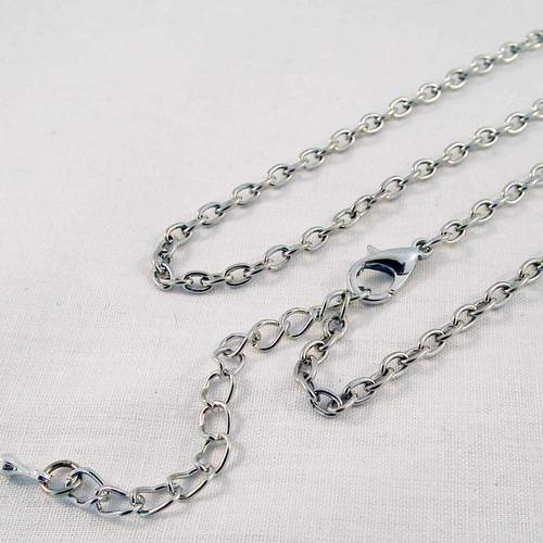 Collier à chaîne 46cm maille forçat argent mat foncé avec fermoir à mousqueton et mini breloque goutte 