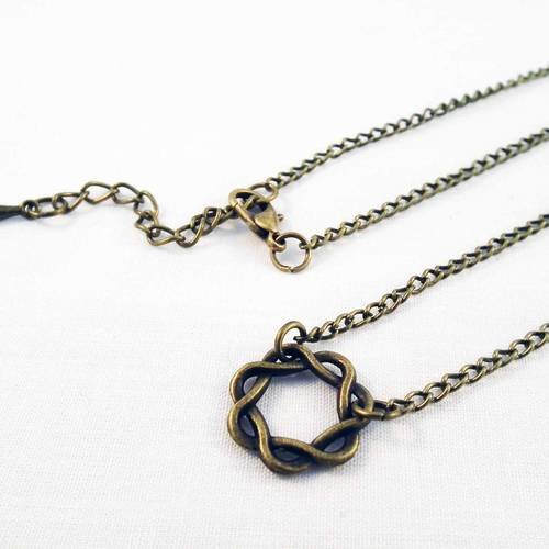 Collier à chaîne 62cm bronze avec connecteur rond et fermoir à mousqueton chaînette d'extension et mini breloque goutte 