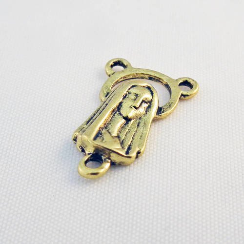 Btr16 - breloque pendentif connecteur religieux 3 trous vierge marie de couleur doré 