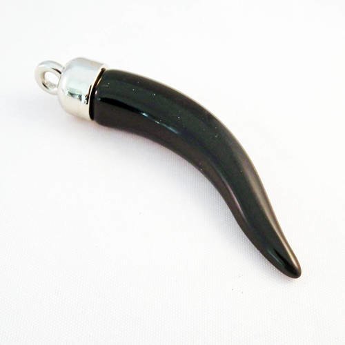 Bdp113 - grande breloque pendentif corne d'abondance de chance noir avec attache bélière argenté 