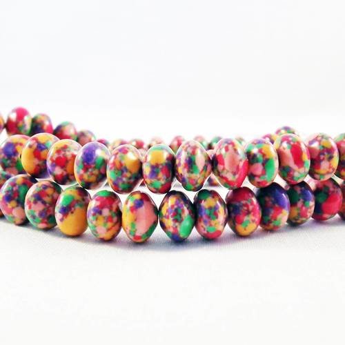 Pfm13 - lot de 5 perles pierre abacus de turquie à motifs violet jaune rose vert rouge moustaché 