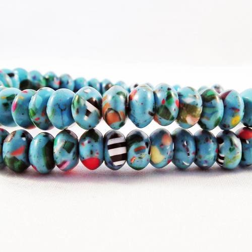 Lot de 10 perles pierre abacus de turquie à rayures bleu marron rose rouge zébré motif géométrie 