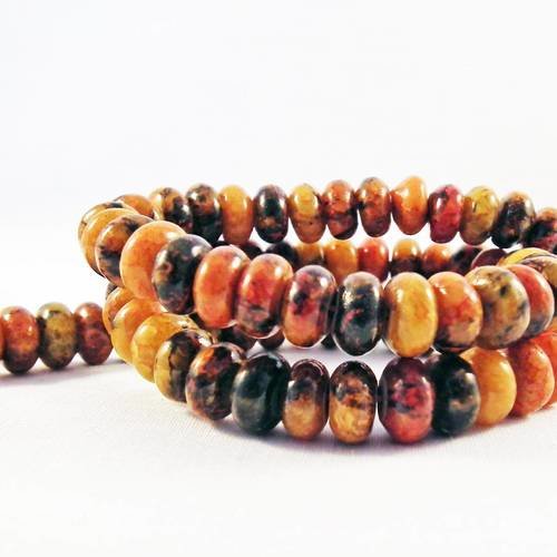 Lot de 10 perles pierre abacus azurite teintes marron jaune orangé marbré à motifs 