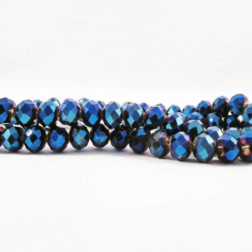 Une enfilade de 70 perles précieuses 8x6mm bleu électrique métallique en verre cristal à facettes 