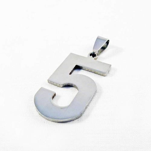 Grande breloque pendentif numéro chiffre 5 en acier argent mat avec bélière 
