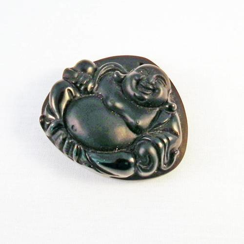 Bz81 - magnifique grande breloque pendentif en jade noir buddha bien portant asiatique 