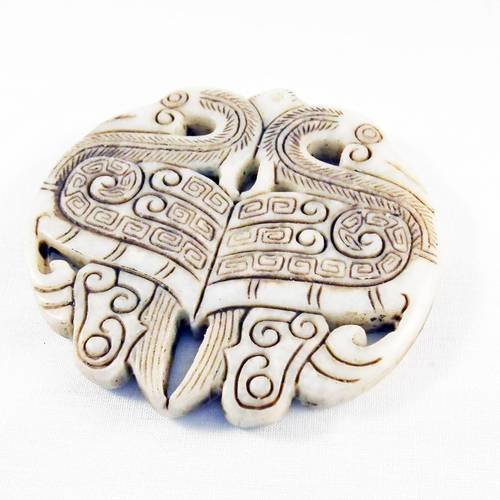 Magnifique grande breloque pendentif en jade blanc à motifs anciens asiatiques oiseau canard signe 