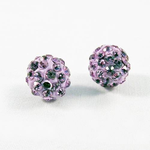 Psh15 - lot de 2 perles rondes 10mm en cristal de qualité disco shamballa strass de couleur lilas 