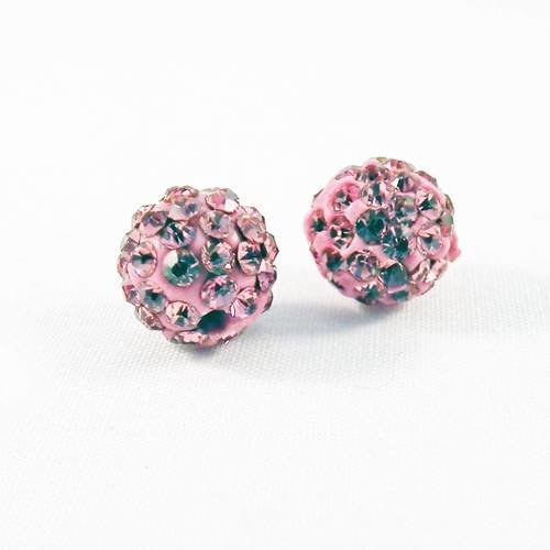 Lot de 2 perles rondes 10mm en cristal de qualité disco shamballa strass de couleur rose foncé 
