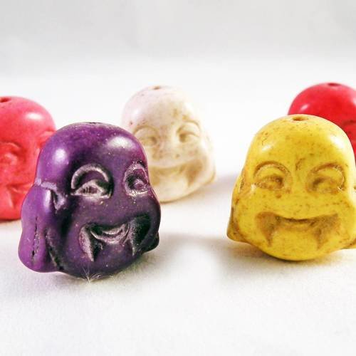 Magnifique lot de 5 grandes breloques pendentifs connecteurs howlite buddha zen happy 2cm de couleurs mixtes 