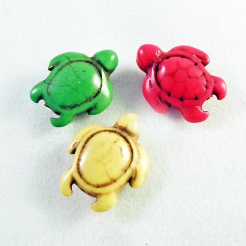 Hw36 - magnifique lot de 3 breloques pendentifs connecteurs howlite tortue de couleurs mixtes 