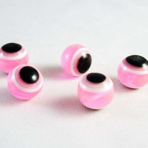 Lot de 5 perles rondes oeil grec chanceux de couleur rose et blanc noir 
