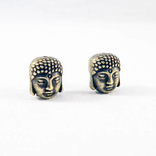 Isp05b - 2 perles breloques charm buddha, intercalaire spacer, bronze, 11mm x 9mm. 