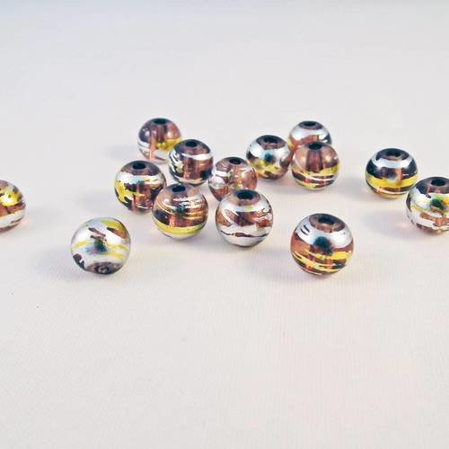 Pdl81 - lot de 5 perles en verre de 8mm de diamètre couleur beige café marron motifs cosmique 