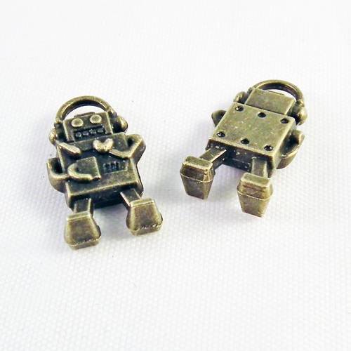 Bne06 - lot de 2 breloques pendentifs robot coeur lego technologie de couleur bronze 
