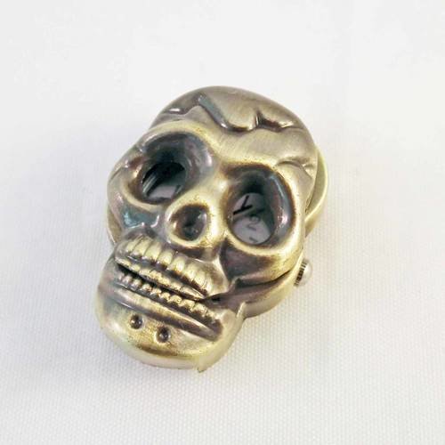 Superbe montre à gousset tête de mort couleur bronze pendentif breloque 