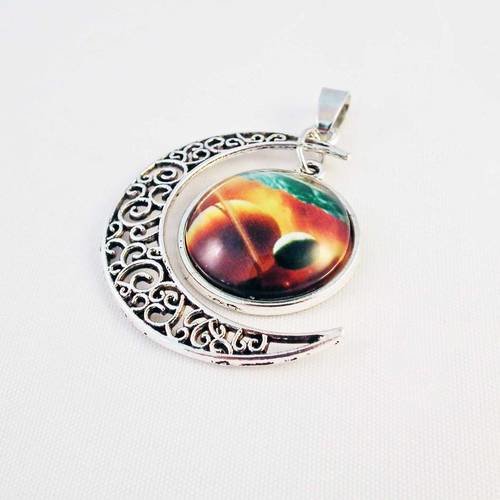 Breloque pendentif cabochon motif planètes argent vieilli et galaxies étoiles avec bélière 