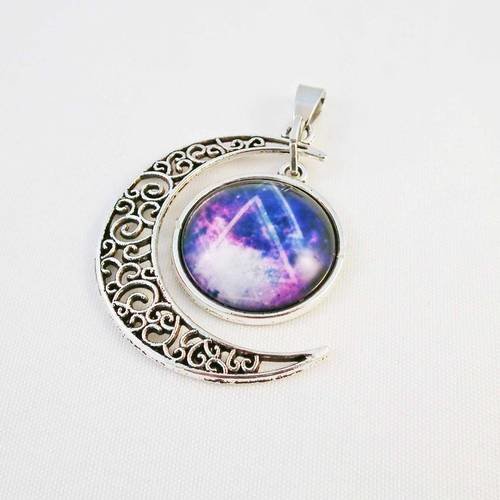 Breloque pendentif cabochon motif triangle argent vieilli et galaxies étoiles avec bélière 