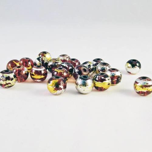 Pdl82 - lot de 8 perles en verre de 6mm de diamètre couleur beige café marron motifs cosmique 
