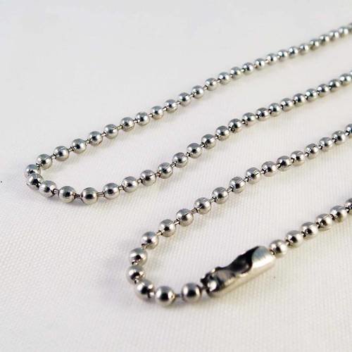 Sbc59 - collier chaîne 48cm à boules billes de couleur argenté avec fermoir 