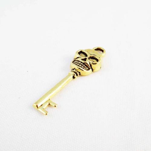 Bp19d - breloque pendentif clé cadenas menottes et tête de mort de couleur doré 