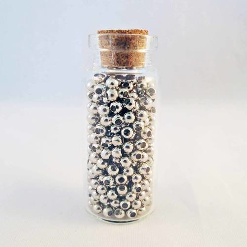 Fiole en verre et bouchon en liège de 50mm x 20mm avec perles spacer argenté 3mm 