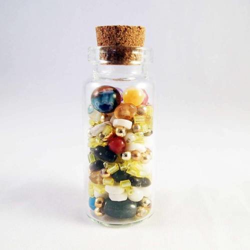 Fiole en verre et bouchon en liège de 50mm x 20mm avec perles mixtes 