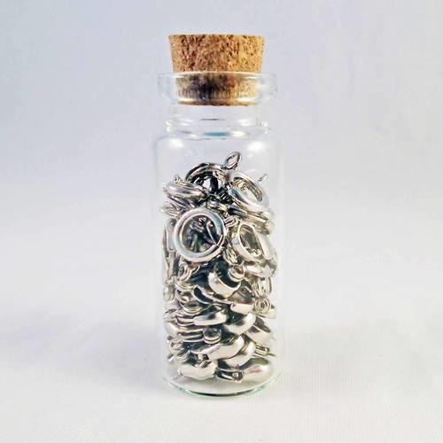 Fiole en verre et bouchon en liège de 50mm x 20mm avec fermoirs argentés mixtes 