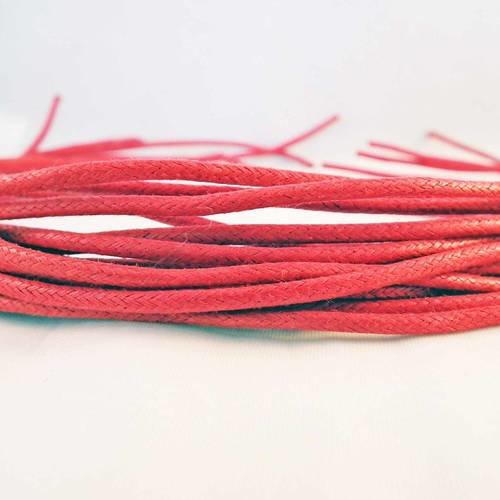 Cf06 - 15 cordons de coton ciré rouge de 30cm rond de 2mm de diamètre 