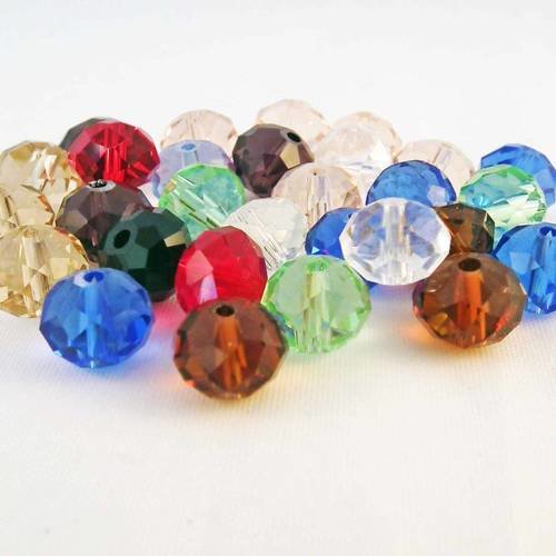 Pac78 - 10 perles précieuses couleurs mixtes rondelles de 10mm en verre cristal facettes à reflet 