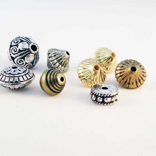 Superbe lot de 8 perles connecteurs intercalaires spacer style rétro de couleurs mixtes argent bronze doré 