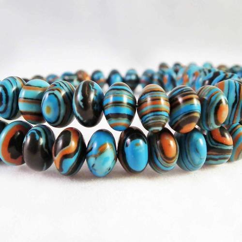 Lot de 10 perles pierre abacus de turquie à rayures bleu marron noir zébré géométrie 