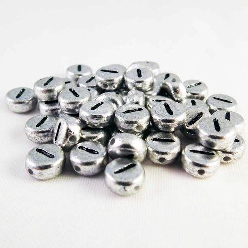 Nl02 - lot de 20 perles chiffre numéro 1 de 7mm de couleur argent métallique ou lettre i 