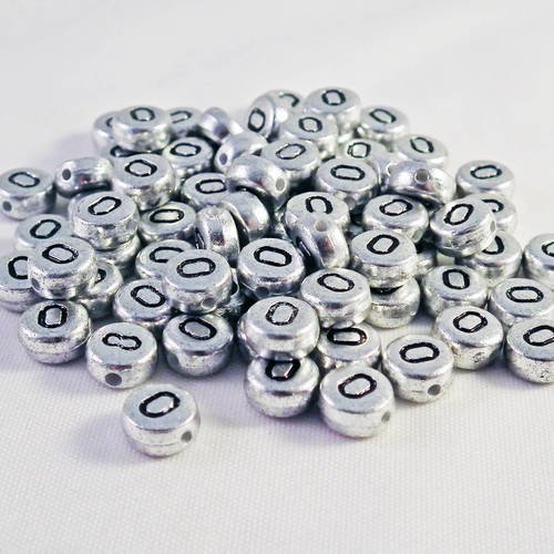 Nl07 - lot de 20 perles chiffre numéro 0 de 7mm de couleur argent métallique zéro ou lettre o 
