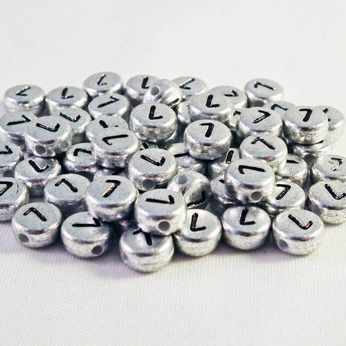 Nl12 - lot de 20 perles chiffre numéro 7 de 7mm de couleur argent métallique 