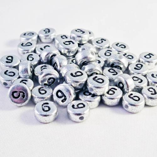 Nl14 - lot de 20 perles chiffre numéro 9 de 7mm de couleur argent métallique 