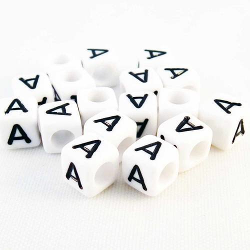 Nl16 - 1 perles alphabet lettre a en acrylique cubiques cubes de couleur blanc et noir 