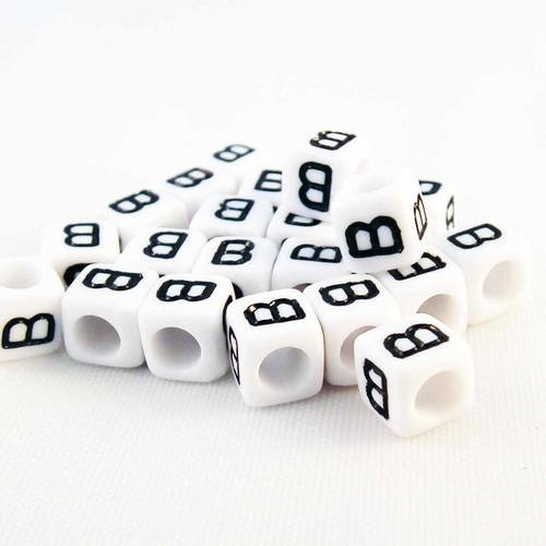 Nl17 - 1 perles alphabet lettre b en acrylique cubiques cubes de couleur blanc et noir 