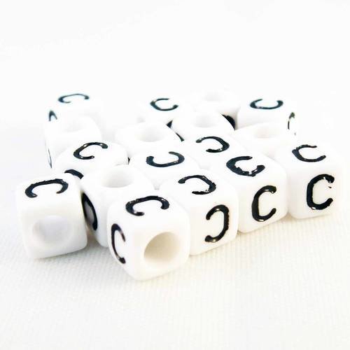 Nl18 - 1 perles alphabet lettre c en acrylique cubiques cubes de couleur blanc et noir 