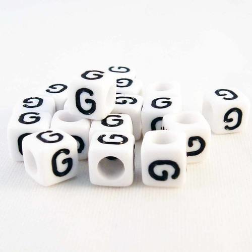 Nl21 - 1 perles alphabet lettre g en acrylique cubiques cubes de couleur blanc et noir 