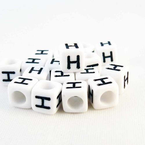 Nl22 - 1 perles alphabet lettre h en acrylique cubiques cubes de couleur blanc et noir 