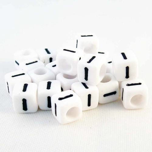 Nl23 - 1 perles alphabet lettre i ou chiffre 1 en acrylique cubiques cubes de couleur blanc et noir ou chiffre numéro 1 