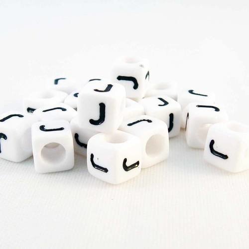 Nl24 - 1 perles alphabet lettre j en acrylique cubiques cubes de couleur blanc et noir 