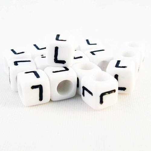 Nl26 - 1 perles alphabet lettre l en acrylique cubiques cubes de couleur blanc et noir 
